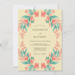 Invitation Couronne de mariage crème corail