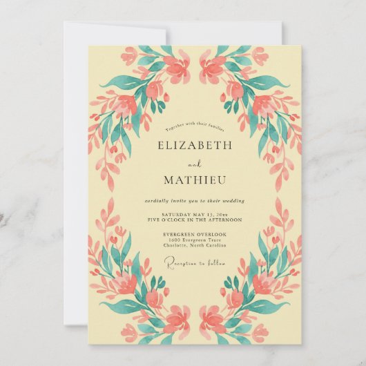 Invitation Couronne de mariage crème corail (Devant)