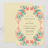 Invitation Couronne de mariage crème corail (Devant / Derrière)