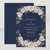 Invitation Couronne de mariage Crème de Minuit (Devant / Derrière)