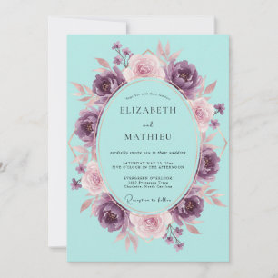Invitation Couronne de mariage Cyan Mauve