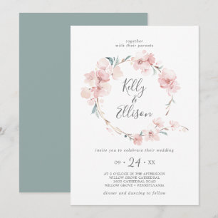 Invitation Couronne de mariage de cerisier en fleurs de print