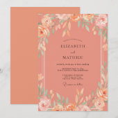 Invitation Couronne de mariage de fleurs de corail côtières (Devant / Derrière)