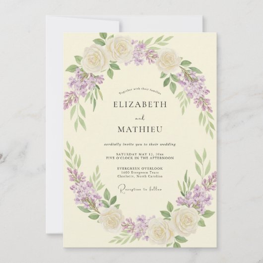 Invitation Couronne de mariage de fleurs d'Ivory Rose (Devant)