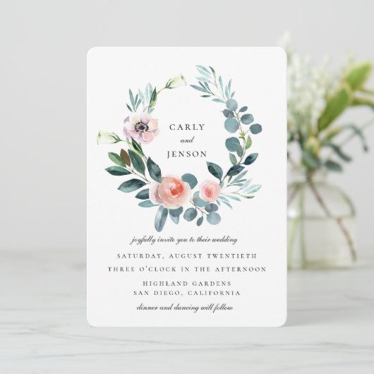 Invitation Couronne de mariage de jardin fleuri (Debout devant)