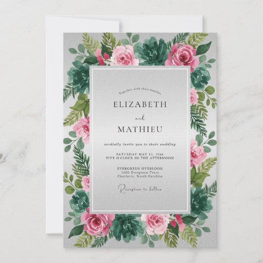Invitation Couronne de mariage de succulentes roses (Devant)