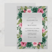Invitation Couronne de mariage de succulentes roses (Devant / Derrière)