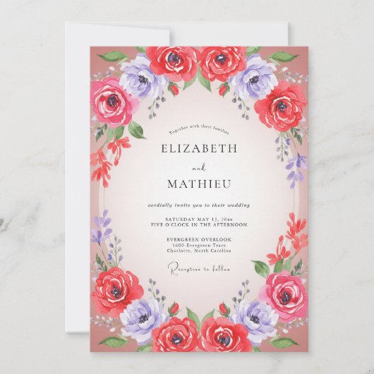 Invitation Couronne de mariage Deep Burgundy Periwinkle (Devant)