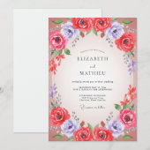 Invitation Couronne de mariage Deep Burgundy Periwinkle (Devant / Derrière)