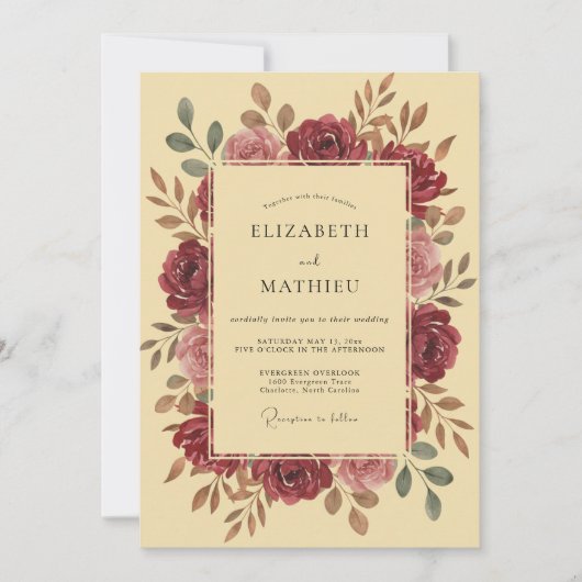 Invitation Couronne de mariage Deep Maroon (Devant)