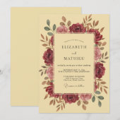 Invitation Couronne de mariage Deep Maroon (Devant / Derrière)
