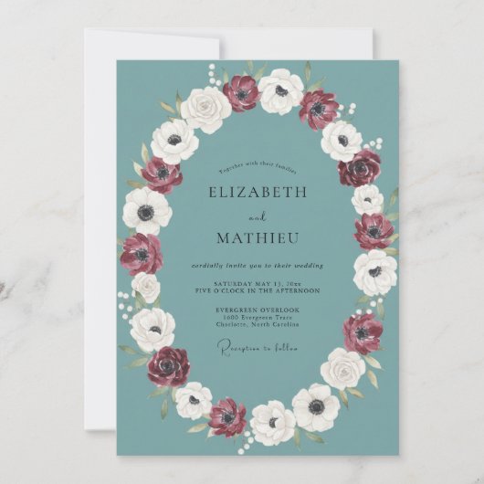 Invitation Couronne de mariage délicate Anémone Ardoise (Devant)
