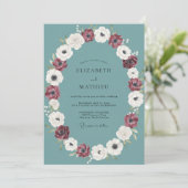 Invitation Couronne de mariage délicate Anémone Ardoise (Debout devant)