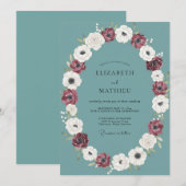Invitation Couronne de mariage délicate Anémone Ardoise (Devant / Derrière)