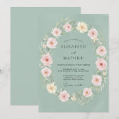 Invitation Couronne de mariage délicate vert sauge (Devant / Derrière)