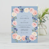 Invitation Couronne de mariage Dusty Blue Rose (Debout devant)