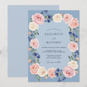 Invitation Couronne de mariage Dusty Blue Rose (Devant / Derrière)