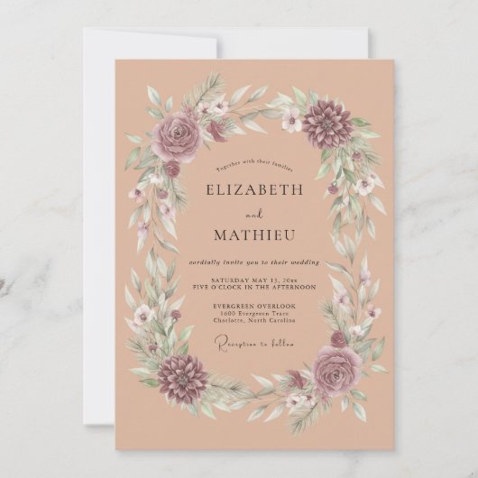 Invitation Couronne de mariage Dusty Rose (Devant)