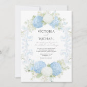 Invitation Couronne de mariage élégante Hydrangea bleu blanc (Devant)