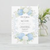 Invitation Couronne de mariage élégante Hydrangea bleu blanc (Debout devant)