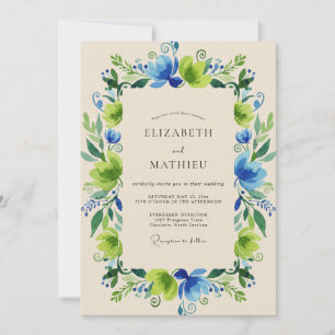 Invitation Couronne de mariage Émeraude Cobalt