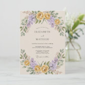 Invitation Couronne de mariage en améthyste dorée (Debout devant)