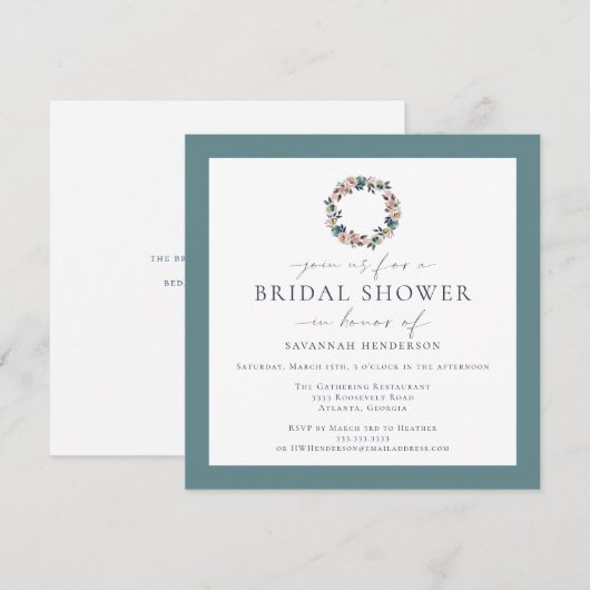 Invitation Couronne de mariage en aquarelle vert sauge rose F (Devant / Derrière)