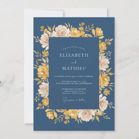 Invitation Couronne de mariage en ardoise moutarde (Devant)