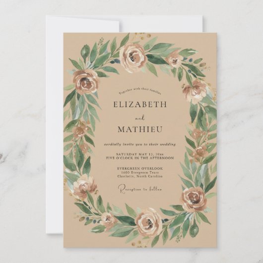 Invitation Couronne de mariage en eucalyptus beige (Devant)