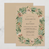 Invitation Couronne de mariage en eucalyptus beige (Devant / Derrière)