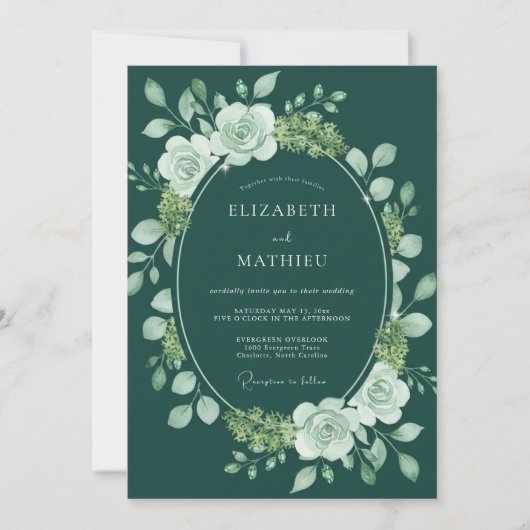 Invitation Couronne de mariage en menthe bleue (Devant)