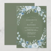 Invitation Couronne de mariage en mousse azur (Devant / Derrière)
