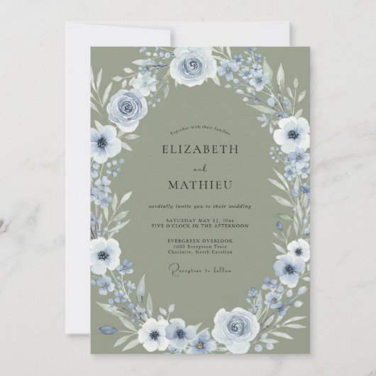 Invitation Couronne de mariage en mousse de pervenche (Devant)