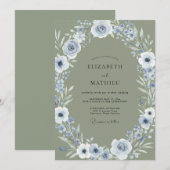 Invitation Couronne de mariage en mousse de pervenche (Devant / Derrière)