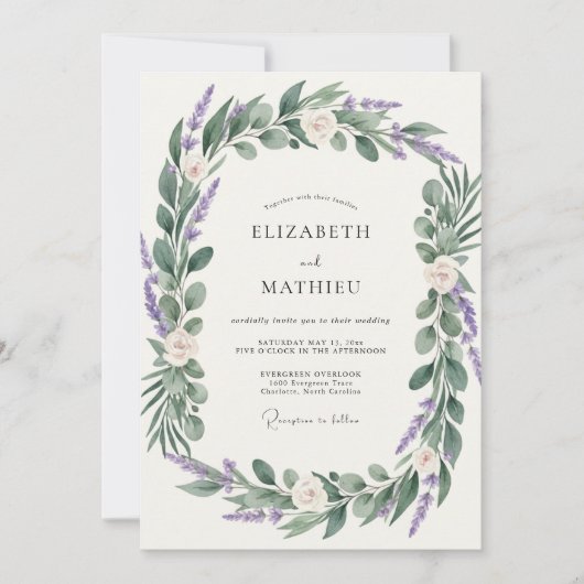 Invitation Couronne de mariage en olive améthyste (Devant)