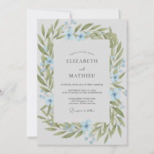 Invitation Couronne de mariage en olive azurée