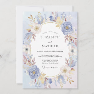 Invitation Couronne de mariage en or et pervenche