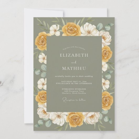 Invitation Couronne de mariage en or moutarde (Devant)