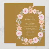Invitation Couronne de mariage en pêche dorée (Devant / Derrière)