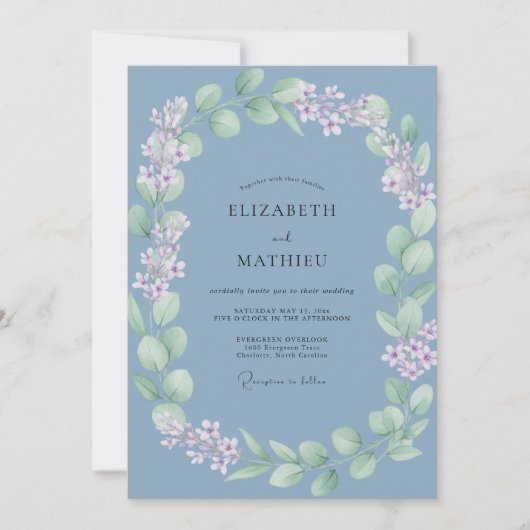 Invitation Couronne de mariage en pervenche d'acier (Devant)