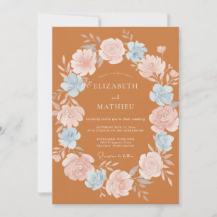 Invitation Couronne de mariage en pervenche terracotta chaud