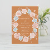 Invitation Couronne de mariage en pervenche terracotta chaud (Debout devant)