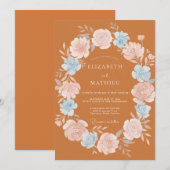 Invitation Couronne de mariage en pervenche terracotta chaud (Devant / Derrière)
