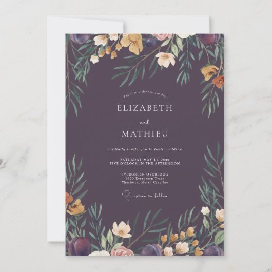 Invitation Couronne de mariage en prune profonde (Devant)