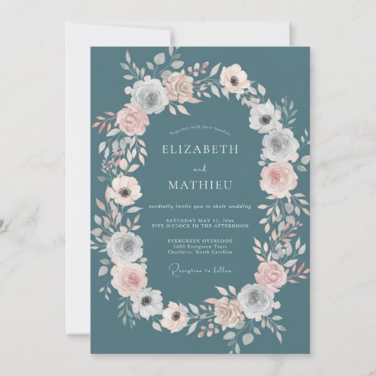 Invitation Couronne de mariage en sarcelle acier (Devant)