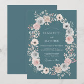Invitation Couronne de mariage en sarcelle acier (Devant / Derrière)