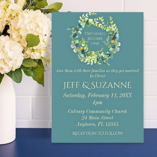 Invitation Couronne de mariage Eucalyptus vert Deux deviendro