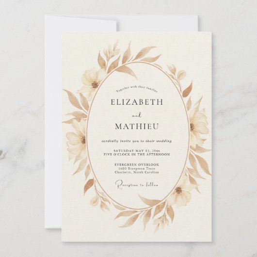 Invitation Couronne de mariage feuille de sable (Devant)