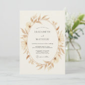 Invitation Couronne de mariage feuille de sable (Debout devant)