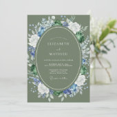Invitation Couronne de mariage fleur de bleuet olive (Debout devant)
